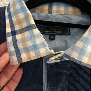 , Harmont&Blaine navy blue XL pullover with plaid collar / cotton